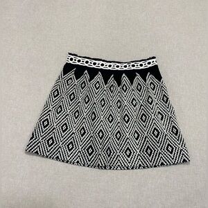 Free People Black and White Embroidered Mini Skirt Sz 10  A-line Silhouette Chic
